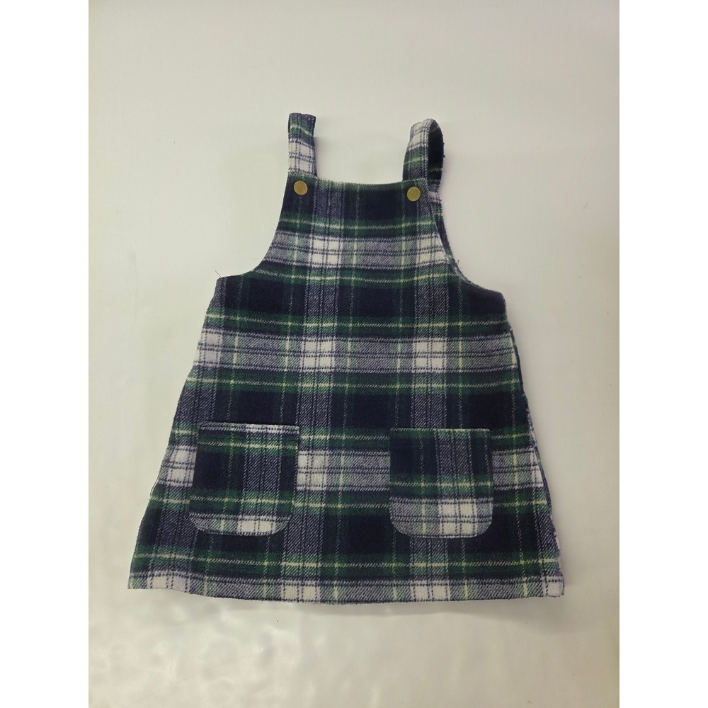 Little Me Toddler Girl Green Navy Plaid Wool Blend Jumper Pinafore Dress Size 3T